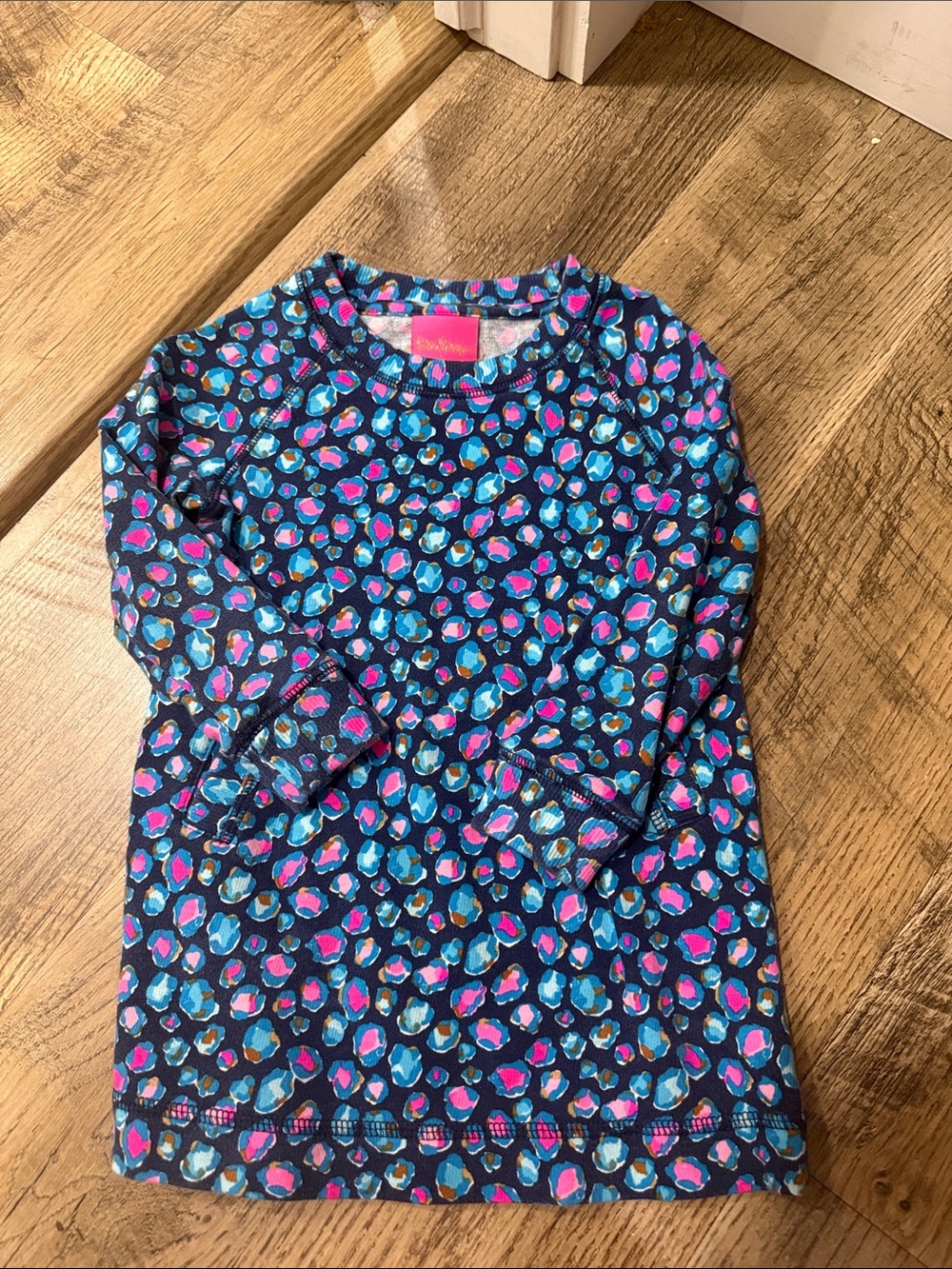 Lilly Pulitzer Girls Navy Dress with Pink, Blue & Teal Spot Print